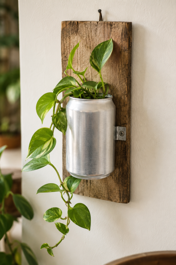 Mount a Soda Can on Wood as a Trailing Plant Holder Mount a Soda Can on Wood as a Trailing Plant Holder