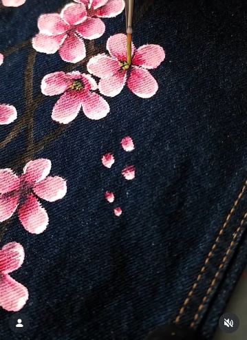 Paint Sakura Flowers Along One Jeans Leg
