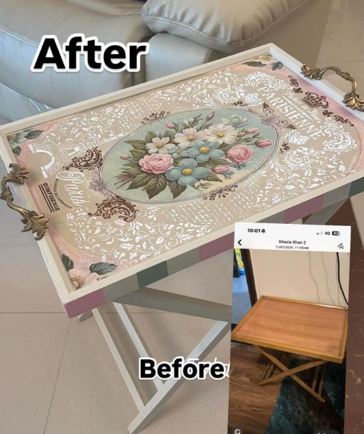 Repurpose a Folding Tray Table into a Vintage Floral End Table