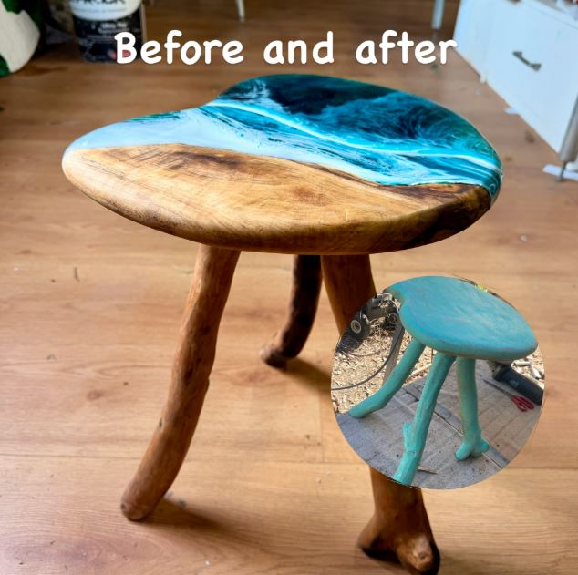 Repurpose a Small Stool into a Wood and Resin End Table