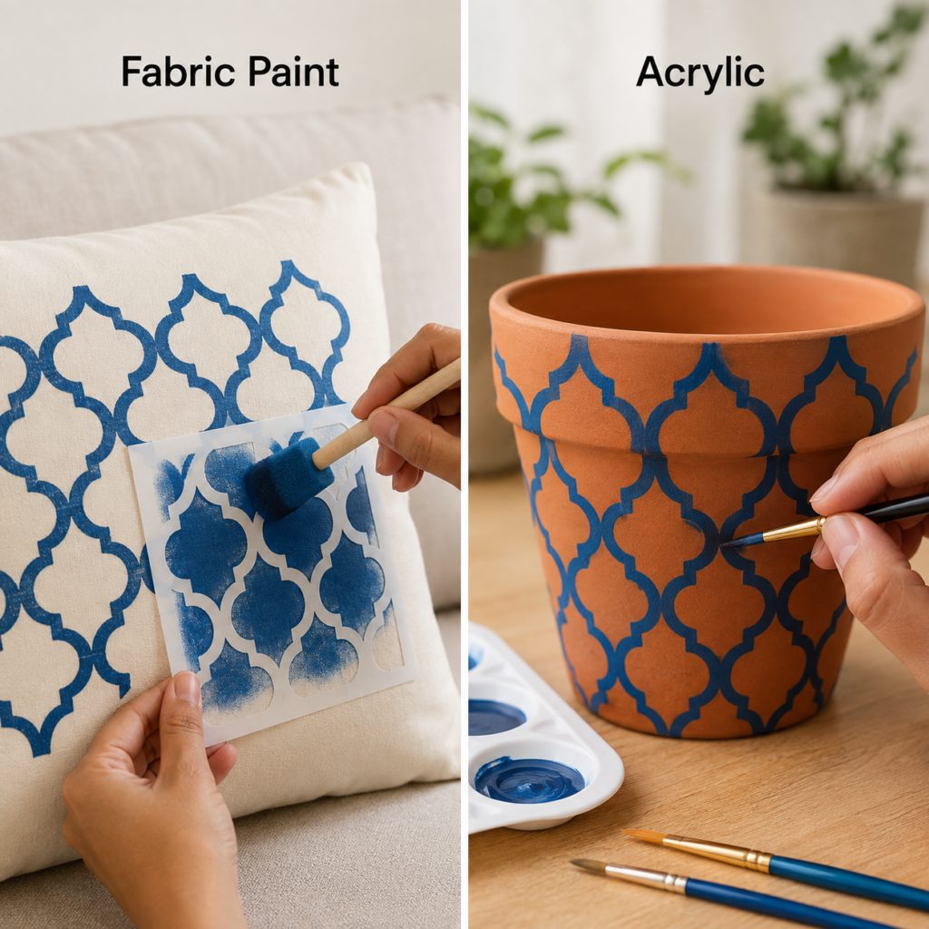 Stencil a Cushion With Fabric Paint or Decorate Terracotta With Acrylic Stencil a Cushion With Fabric Paint or Decorate Terracotta With Acrylic