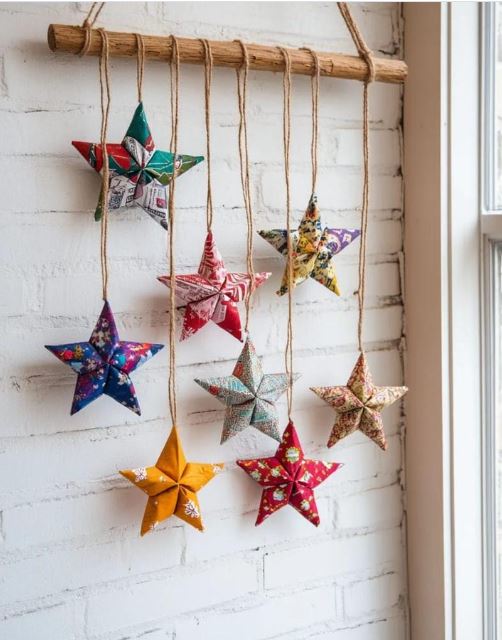 Turn Paper Christmas Star Ornaments into a Rustic Branch Display