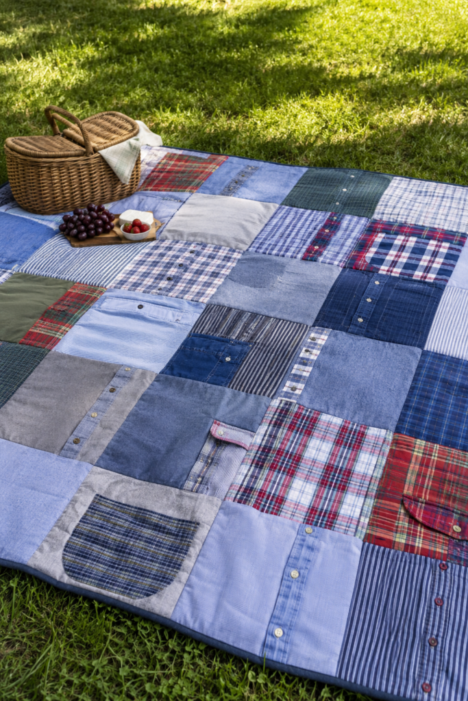 Turn Sturdier Shirt Panels into a Practical Picnic Quilt Turn Sturdier Shirt Panels into a Practical Picnic Quilt