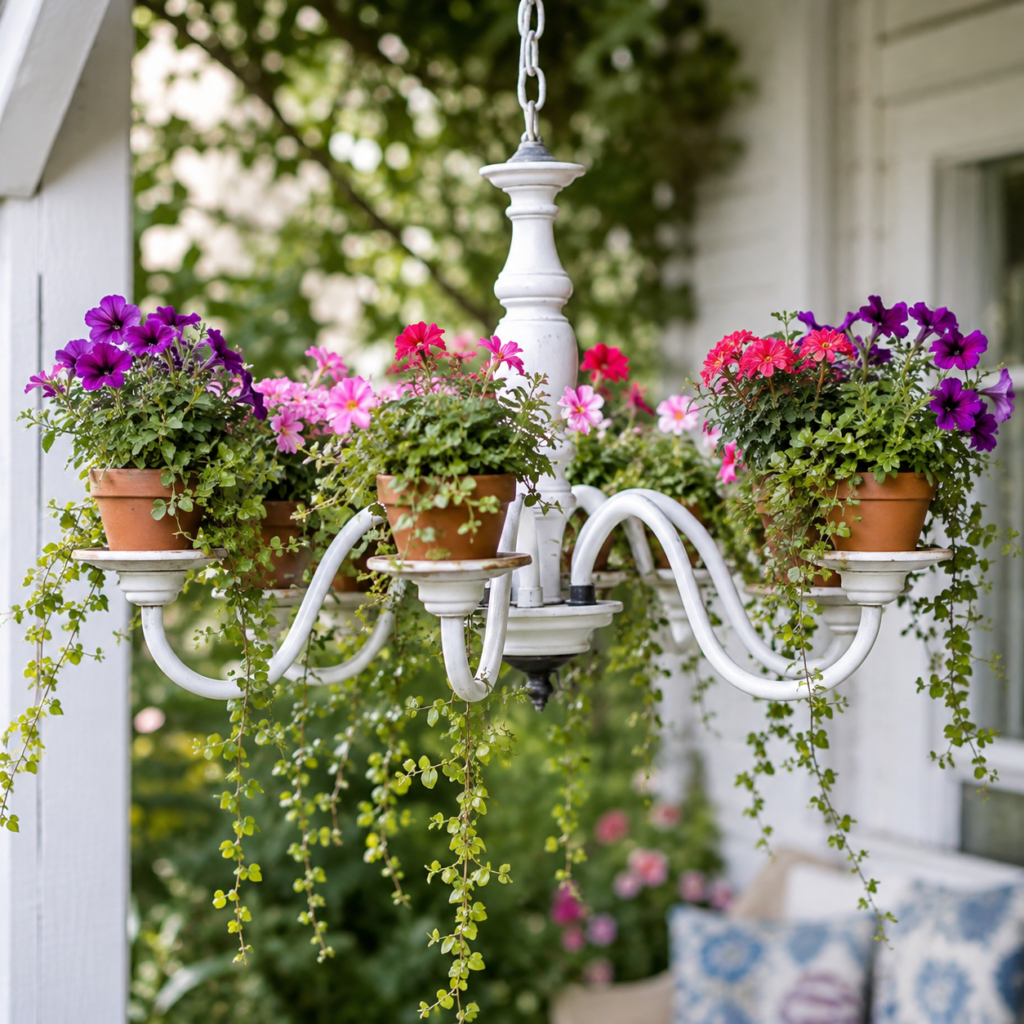 Turn a Chandelier Into a Hanging Flower Planter Turn a Chandelier Into a Hanging Flower Planter