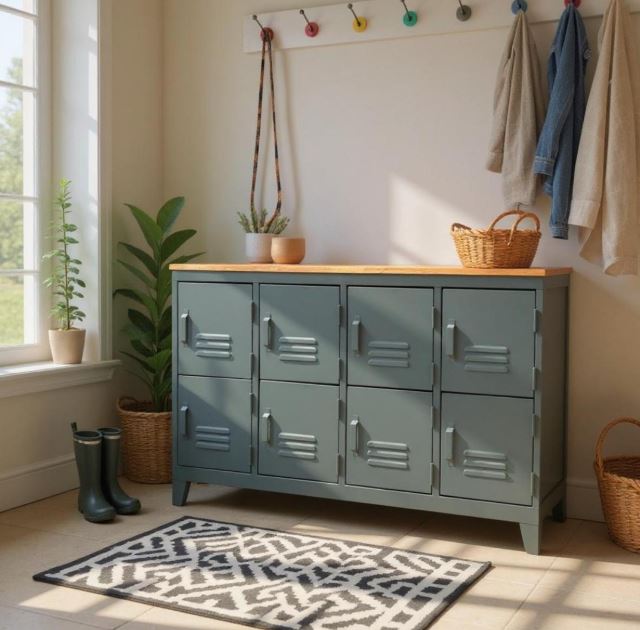 Turn a Low Bank of Lockers into Entryway Storage Turn a Low Bank of Lockers into Entryway Storage