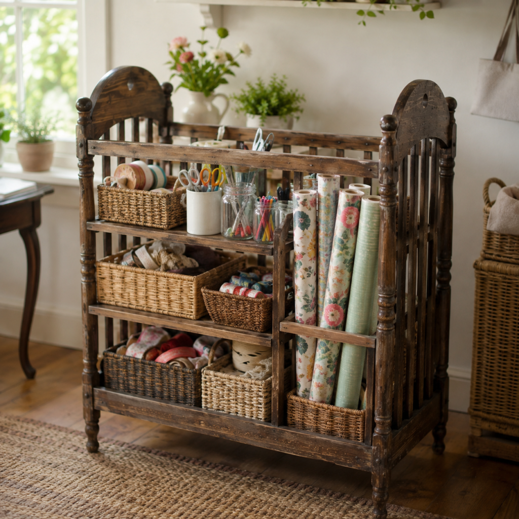 Turn the Crib Into a Craft and Wrapping Station Turn the Crib Into a Craft and Wrapping Station
