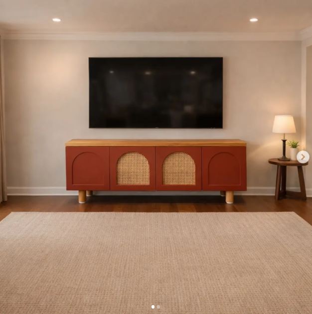 Update a Plain TV Stand with Arched Doors and Cane Panels Update a Plain TV Stand with Arched Doors and Cane Panels