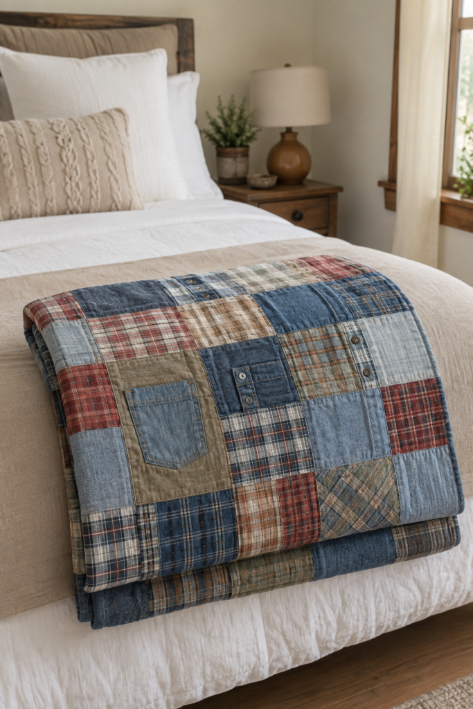 Use Plaid and Denim-Look Shirts for a Rustic Bed Quilt Use Plaid and Denim-Look Shirts for a Rustic Bed Quilt