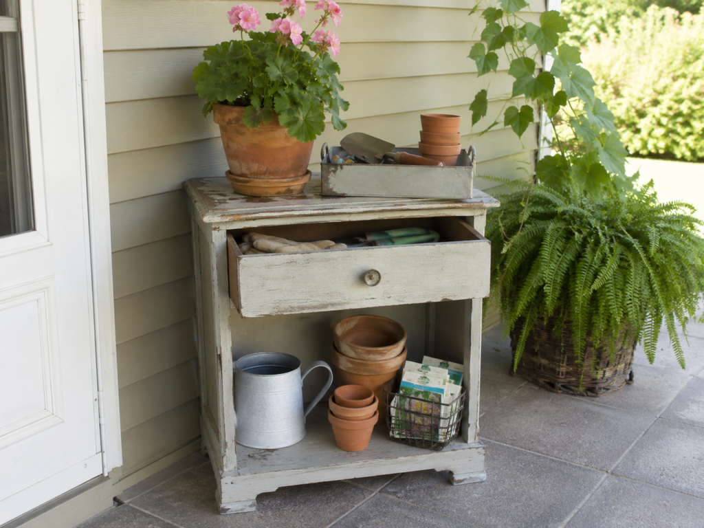 Use a Nightstand as an Outdoor Potting Station