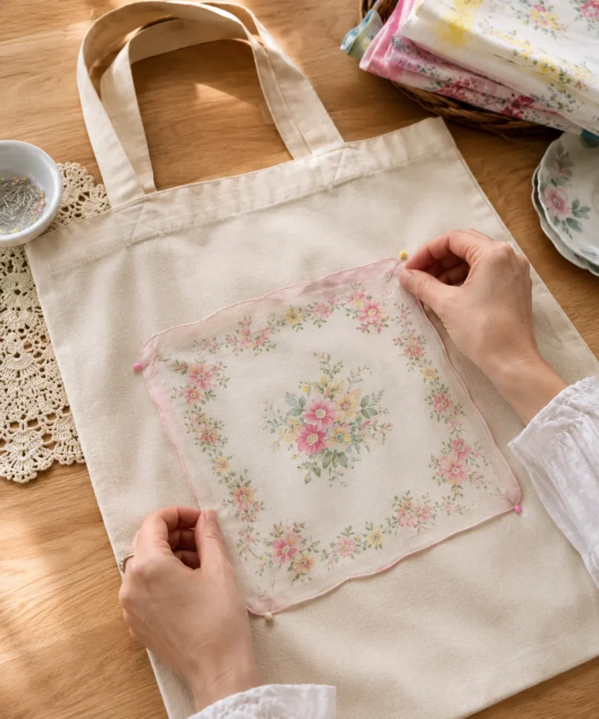 Use a Vintage Hankie as a Tote Bag Pocket