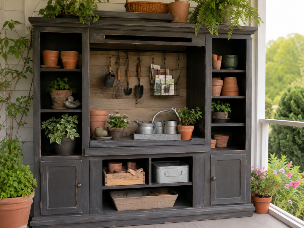 Use the Entertainment Center as a Covered Potting Station