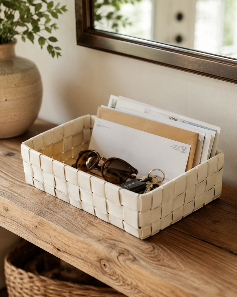 Weave Flexible Blind Strips into an Entryway Catchall Weave Flexible Blind Strips into an Entryway Catchall