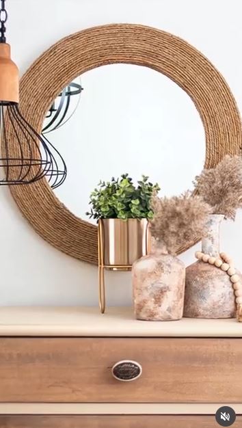 Wrap a Plain Round Mirror With Rope Wrap a Plain Round Mirror With Rope