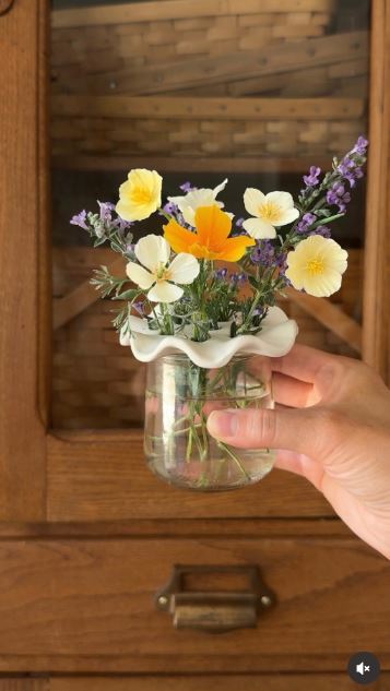 Add a Clay Flower Frog to a Glass Yogurt Jar Add a Clay Flower Frog to a Glass Yogurt Jar
