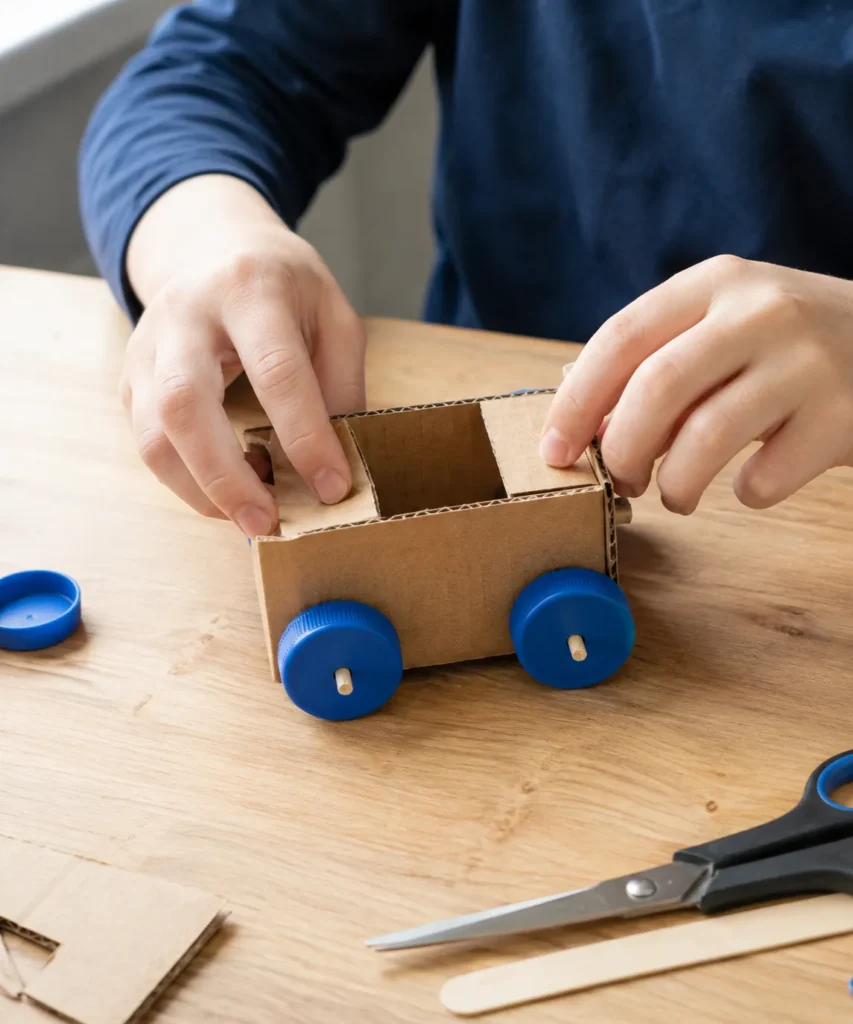 Build a Toy Car From Scrap Cardboard and Bottle Caps Build a Toy Car From Scrap Cardboard and Bottle Caps
