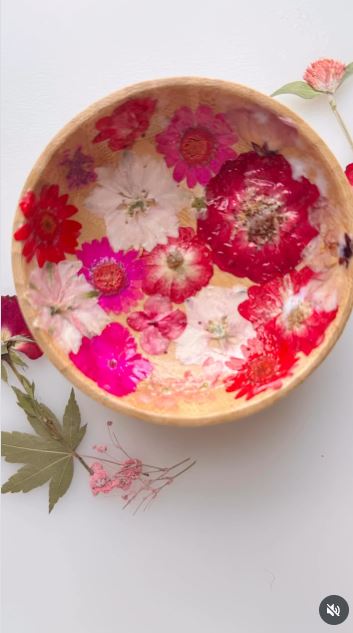 Decoupage Rose Petals Inside a Small Bamboo Bowl Decoupage Rose Petals Inside a Small Bamboo Bowl