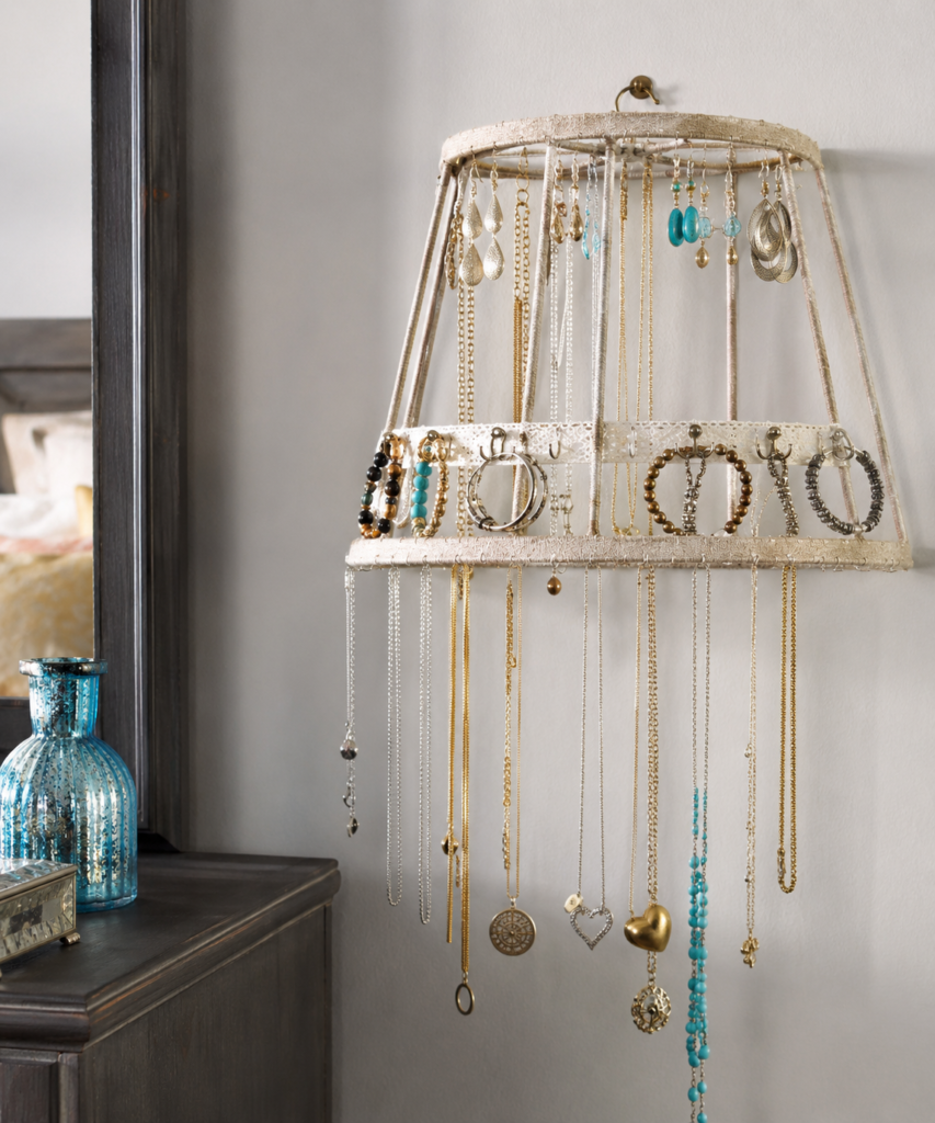 Make a Lamp Shade Jewelry Organizer for a Bedroom Wall (1)