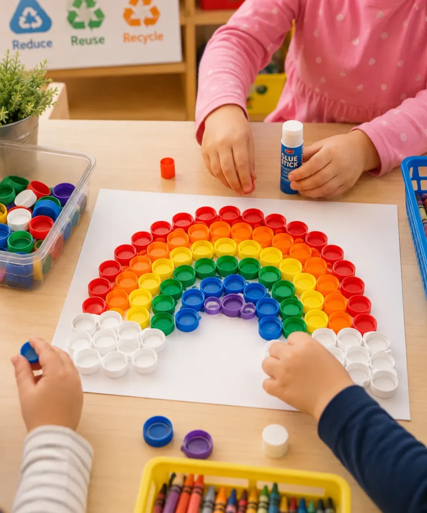 Make a Rainbow Bottle Cap Craft From Saved Lids
