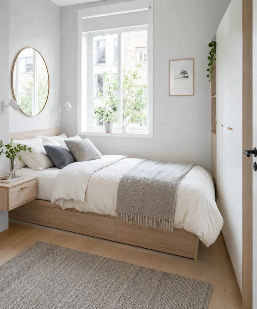 Make a Small Scandinavian Bedroom Work Harder With Hidden Storage Make a Small Scandinavian Bedroom Work Harder With Hidden Storage
