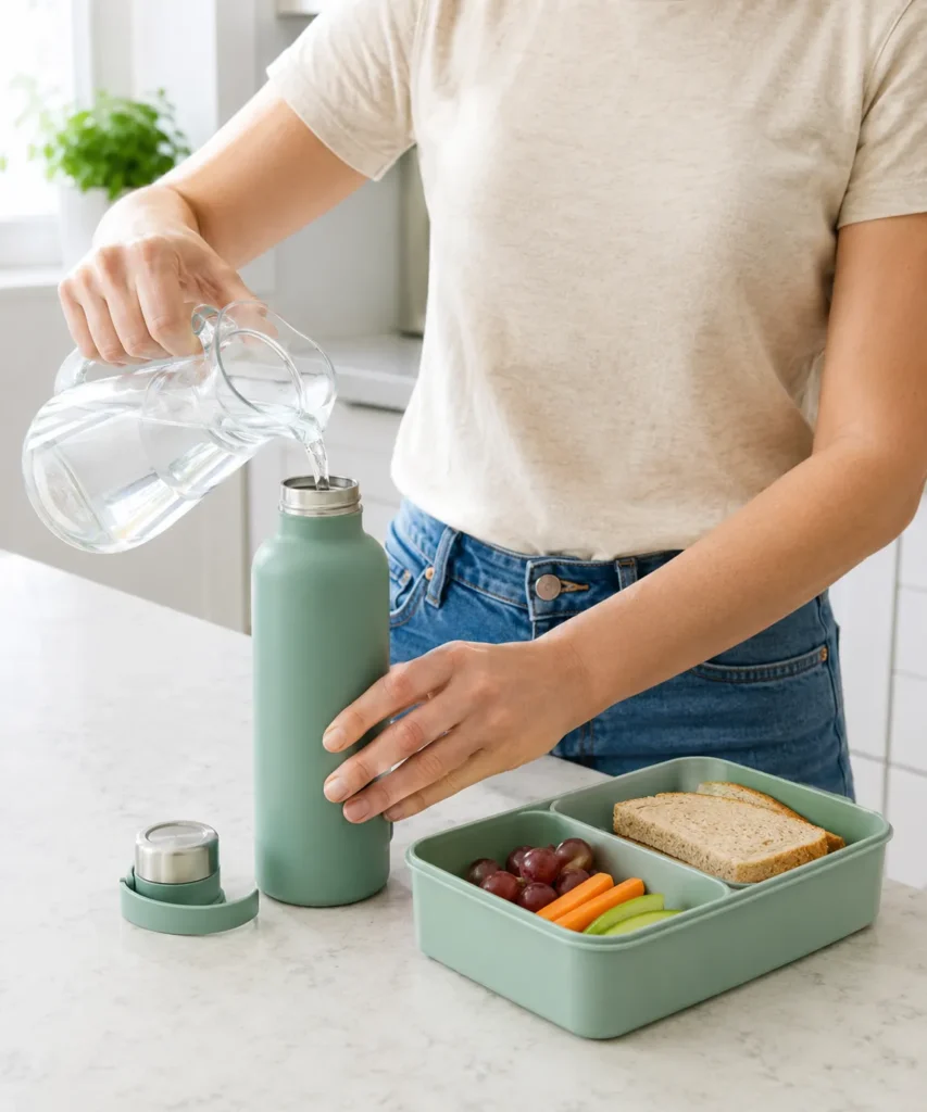 Pack a Reusable Water Bottle and Lunch Box Pack a Reusable Water Bottle and Lunch Box