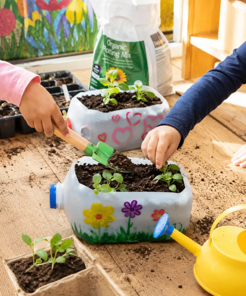 Plant in Recycled Containers for a Preschool Garden Activity