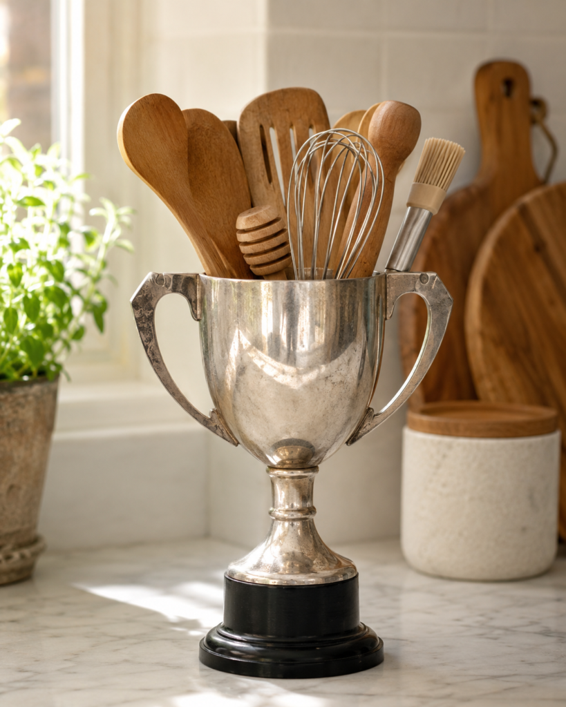 Repurpose a Trophy as a Kitchen Utensil Holder Repurpose a Trophy as a Kitchen Utensil Holder