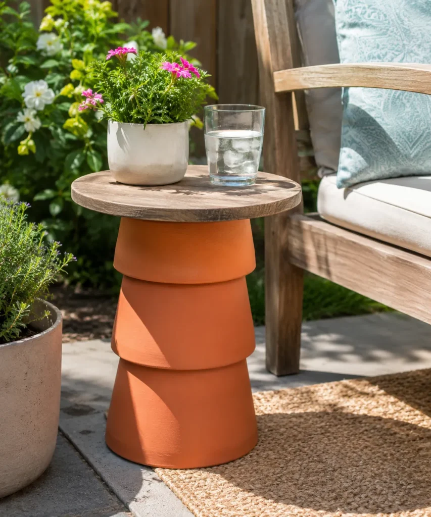 Stack Large Flower Pots Into a Small Patio Side Table Stack Large Flower Pots Into a Small Patio Side Table