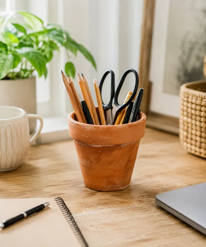 Turn a Small Terracotta Pot Into a Desk Organizer Turn a Small Terracotta Pot Into a Desk Organizer