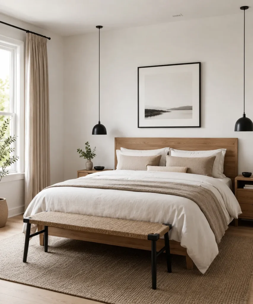 Use Small Black Accents to Give a Pale Bedroom Definition Use Small Black Accents to Give a Pale Bedroom Definition