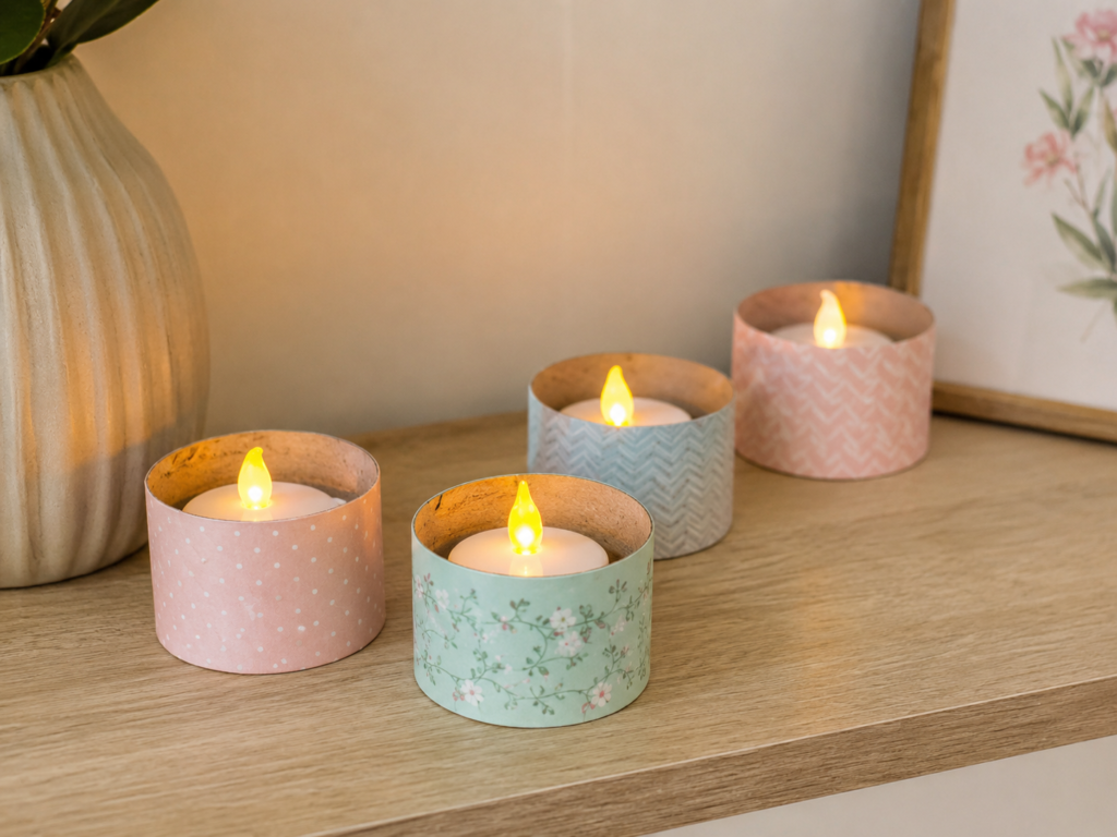 Use Tape Rolls as Holders for Battery LED Tea Lights Use Tape Rolls as Holders for Battery LED Tea Lights