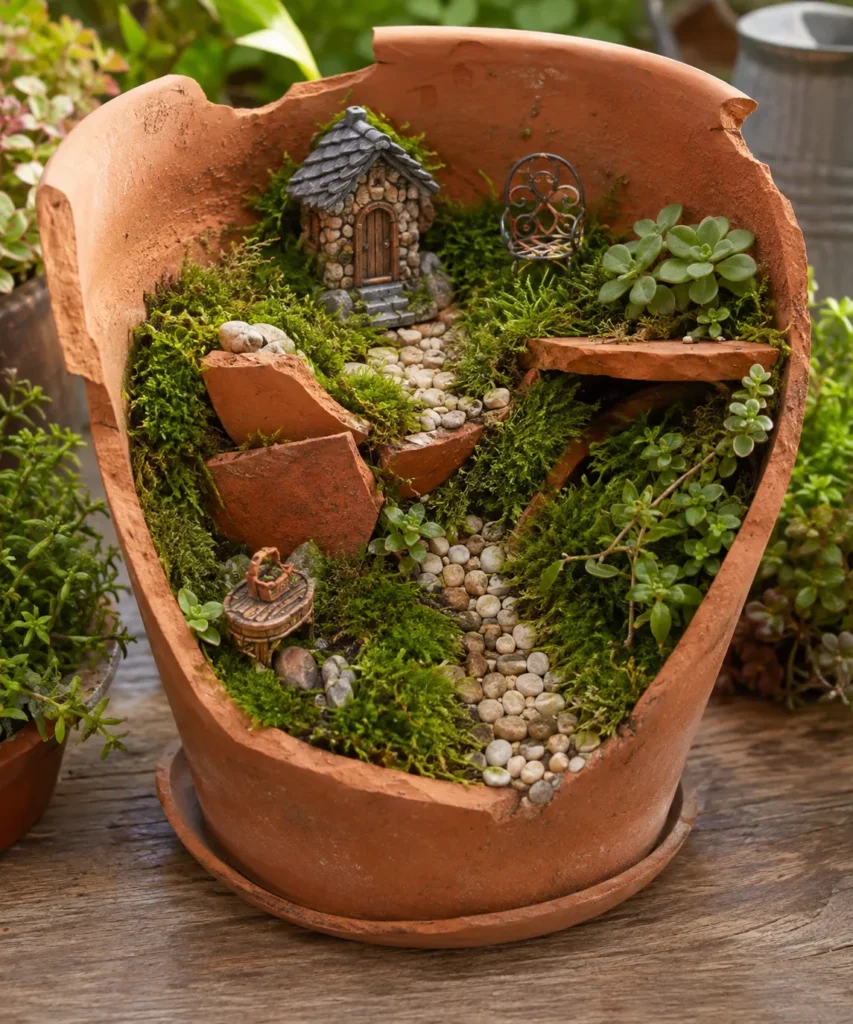 Use a Broken Flower Pot to Make a Miniature Fairy Garden Use a Broken Flower Pot to Make a Miniature Fairy Garden