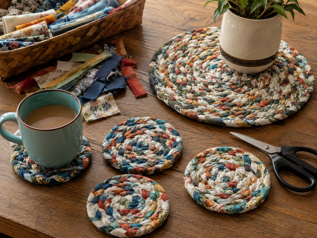 Braid Narrow Strips Into Coasters or a Small Table Mat Braid Narrow Strips Into Coasters or a Small Table Mat