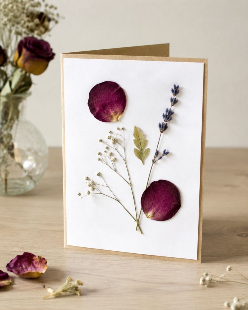 Decorate a Handmade Card With Pressed Bouquet Flowers