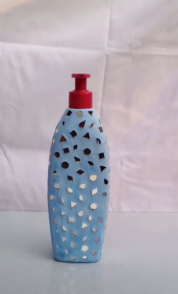 Decorate a Reused Pump Bottle with a Blue Mosaic Finish Decorate a Reused Pump Bottle with a Blue Mosaic Finish