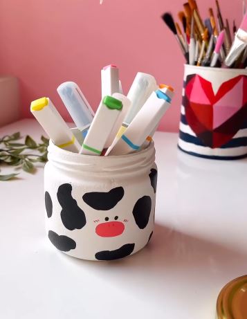 Paint a Glass Ghee Jar as a Cow Pen Holder Paint a Glass Ghee Jar as a Cow Pen Holder