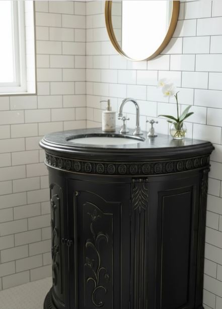 Repurpose a Curved Cabinet as a Statement Vanity Repurpose a Curved Cabinet as a Statement Vanity