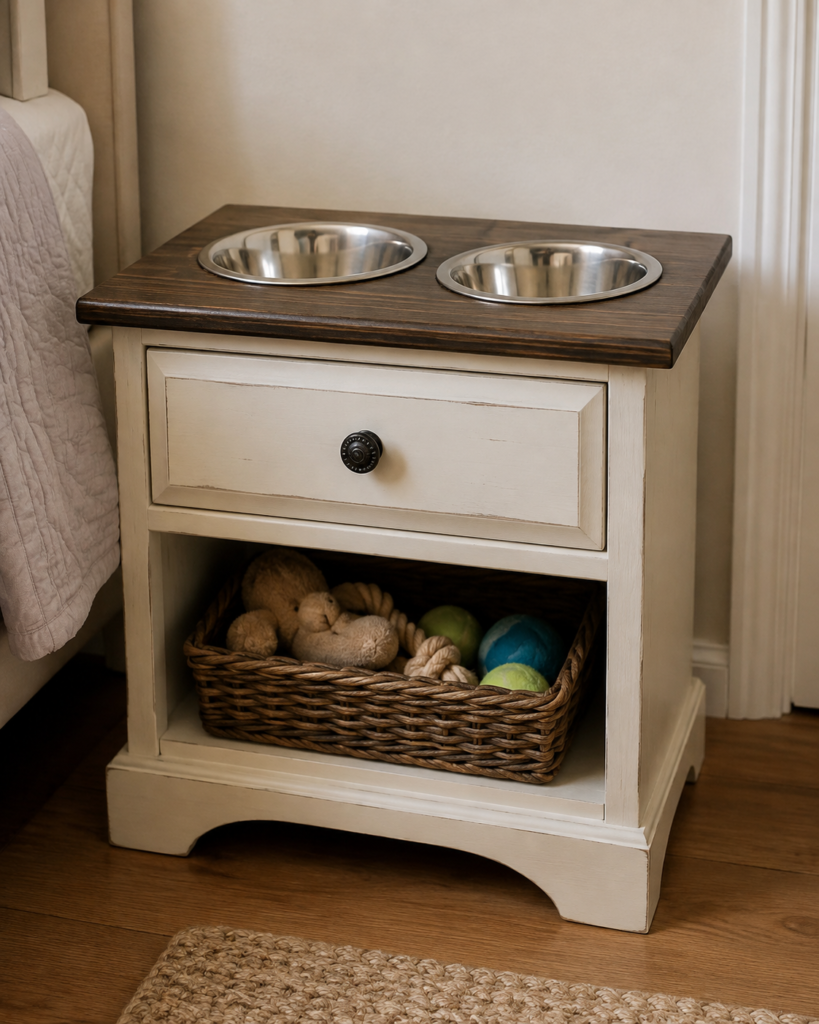 Convert a Nightstand Into a Raised Pet Feeding Station Convert a Nightstand Into a Raised Pet Feeding Station