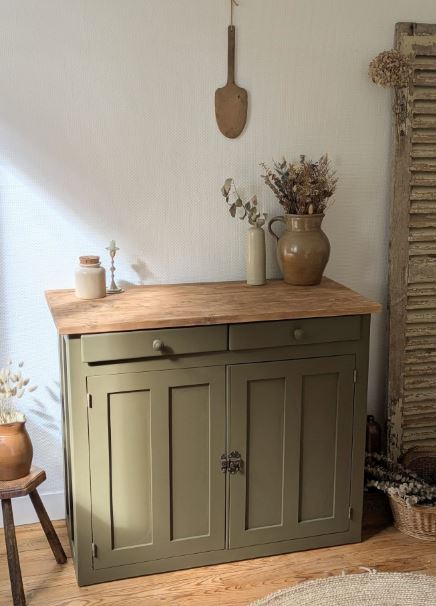 Give a Small Vintage Buffet a Rustic Olive-and-Wood Makeover Give a Small Vintage Buffet a Rustic Olive-and-Wood Makeover
