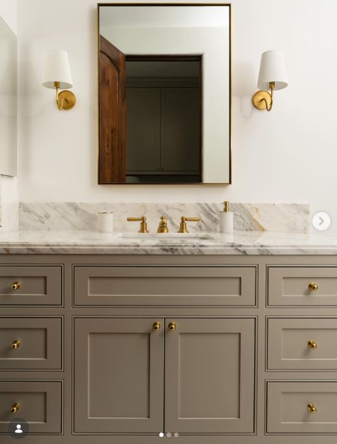 Use Tailored Taupe Paint for a Built-In Vanity Use Tailored Taupe Paint for a Built-In Vanity
