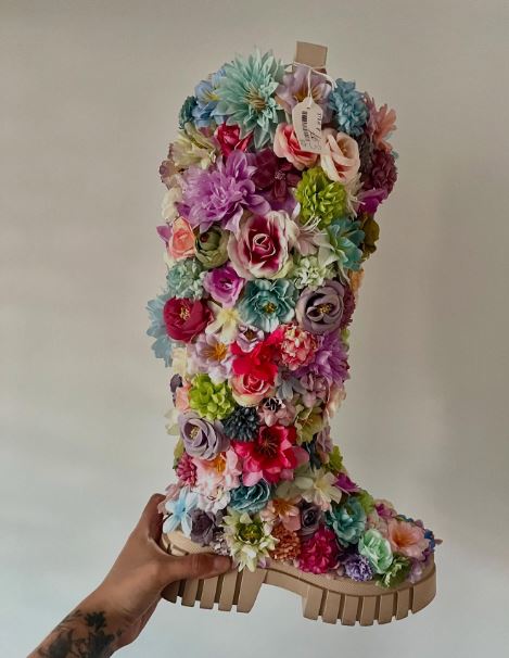 Cover an Old Boot with Faux Flowers for Funky Decor