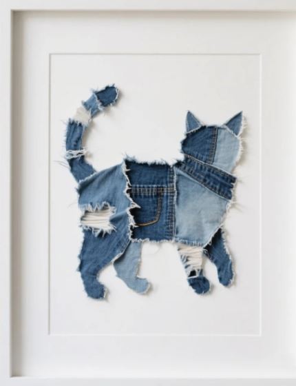 Create Framed Cat Art from Old Denim Scraps