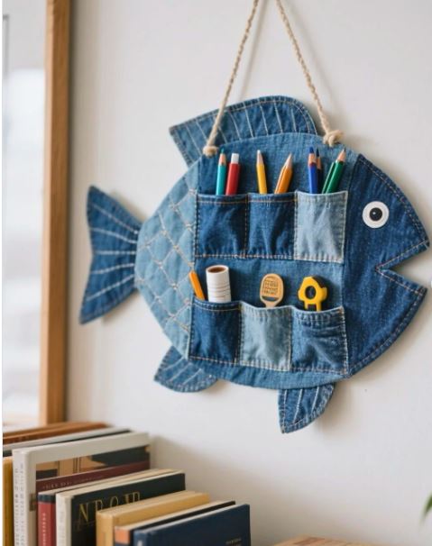 Turn Old Denim into a Fish-Shaped Wall Organiser