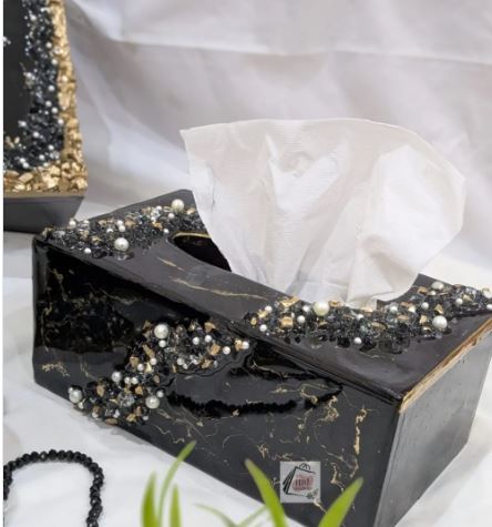 Create a Black Marble Tissue Box with Beaded Edging Create a Black Marble Tissue Box with Beaded Edging