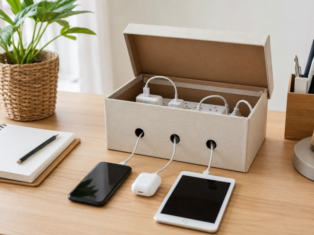 Turn a Shoebox into a Charging and Cable Station Turn a Shoebox into a Charging and Cable Station