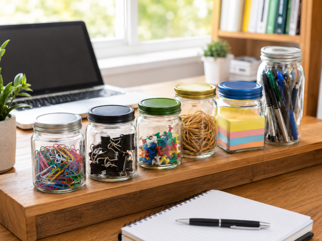 Use Glass Jars for Small Office Supplies Use Glass Jars for Small Office Supplies